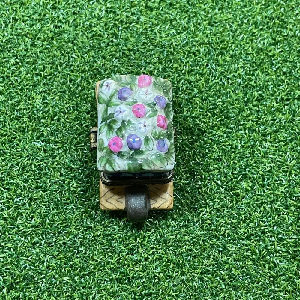 Vintage Miniature Porcelain Wheelbarrow Hinged Trinket Box